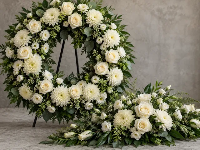 Poglądowa biała kompozycja florystyczna na pożegnanie
